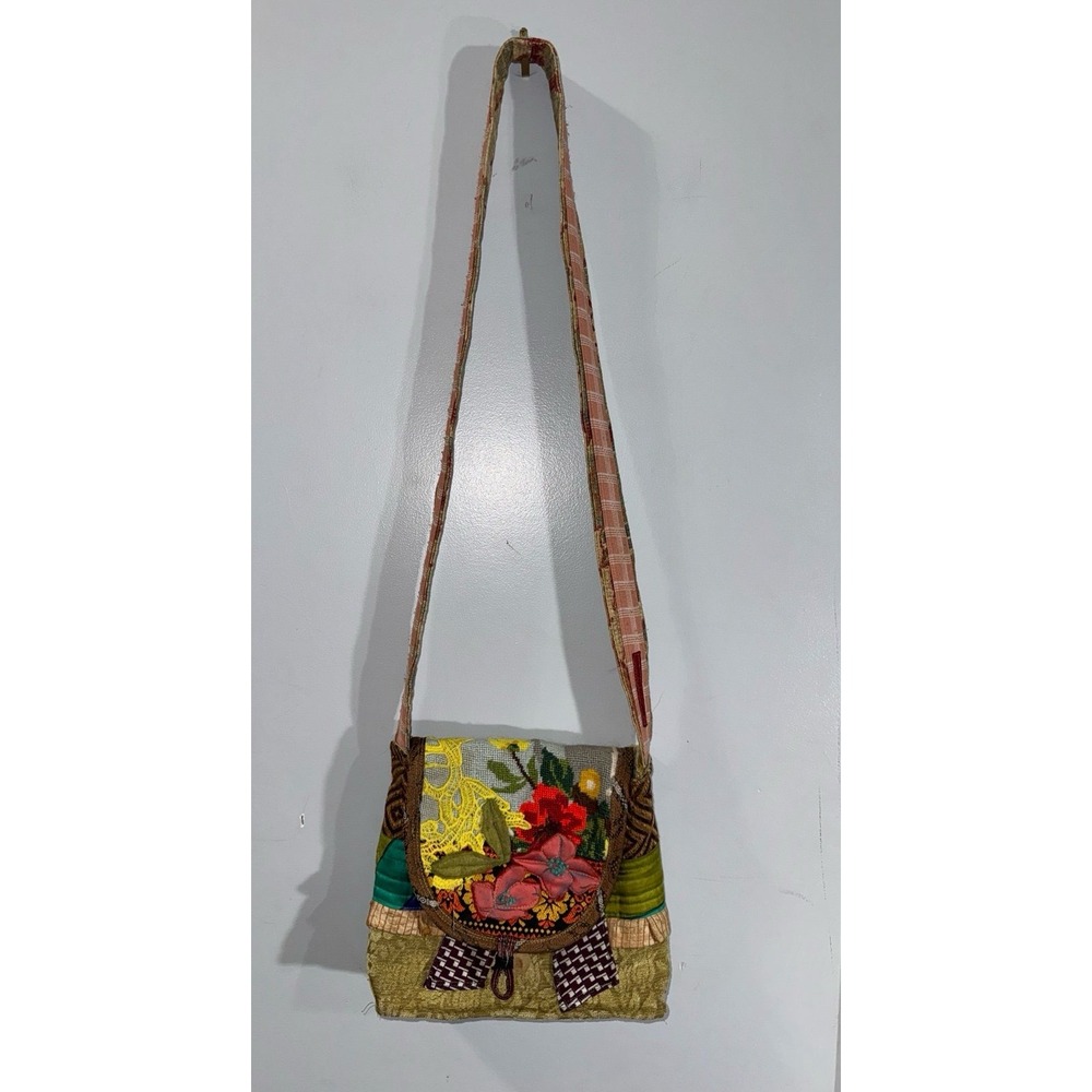 Handbags for Healing crewel stitched fabric ruffle handmade crossbody bag purse